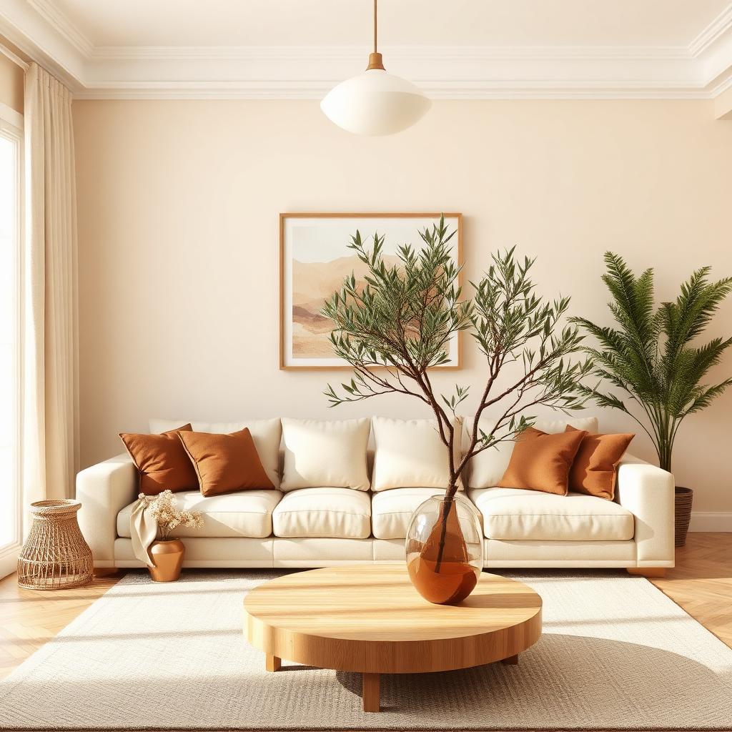 Warm minimalist living room interior